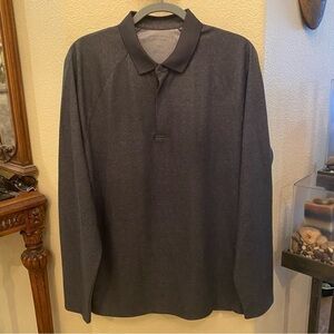 NWT~PERRY ELLIS Men Gray Motion Performance Polo Long Sleeve Top Size Large